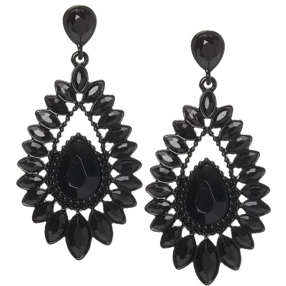 Claire's Jewelry - 2.5" Black Crystal Teardrop Drop Earrings NEW NWT